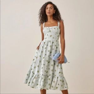 [Original 248] New Reformation Maegan Linen blue white floral print Dress size 2